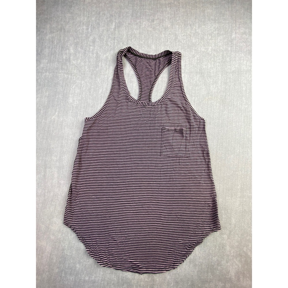 Lululemon Striped Racerback Tank Top Purple Black Pocket Curved Hem Womens 4